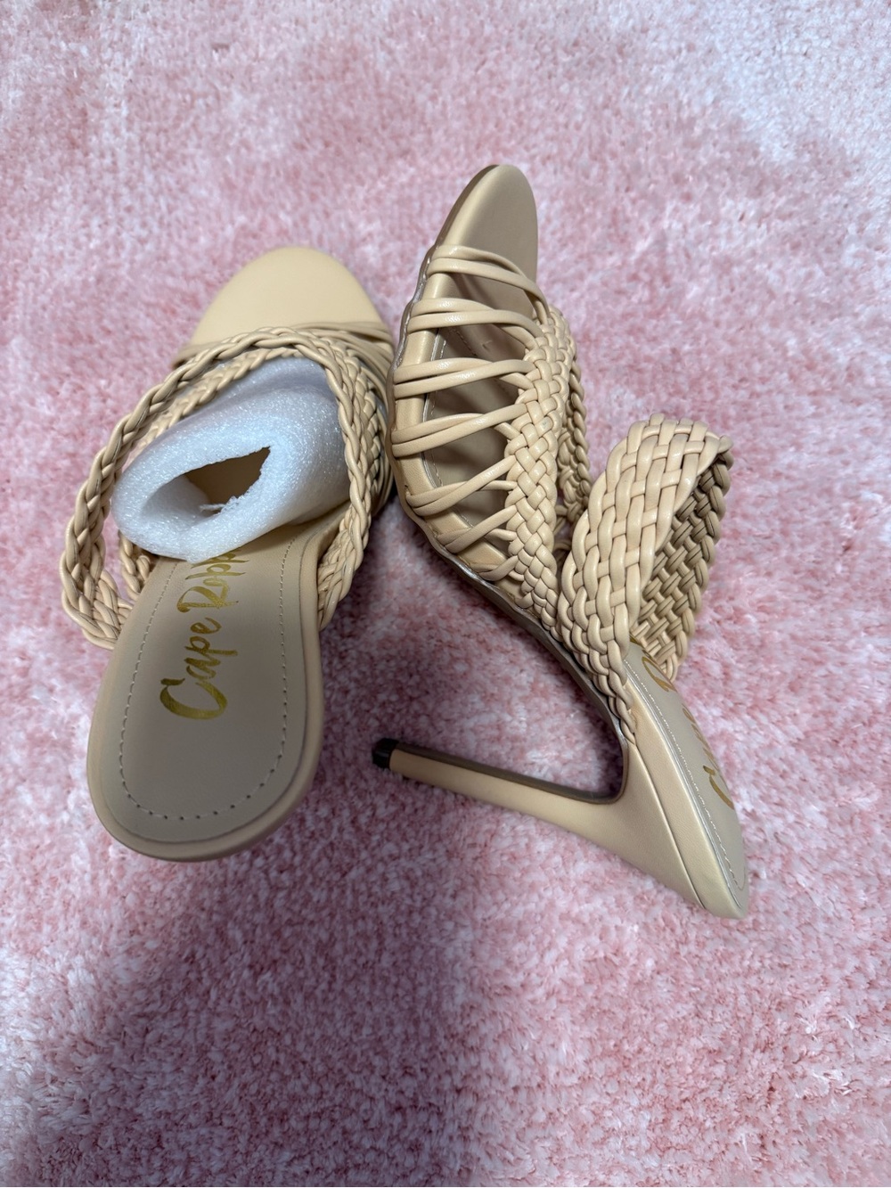 Caparros Neutral Braided Strappy Pointed Stiletto Heels
